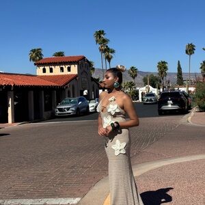 Meshki Cream Strapless Sleeveless Gown for Prom